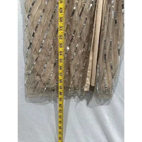 NWT $698 Mac Duggal [ 8 ] 5628 Long Sleeve Embellished Puff Sleeve‎ Gown Nude